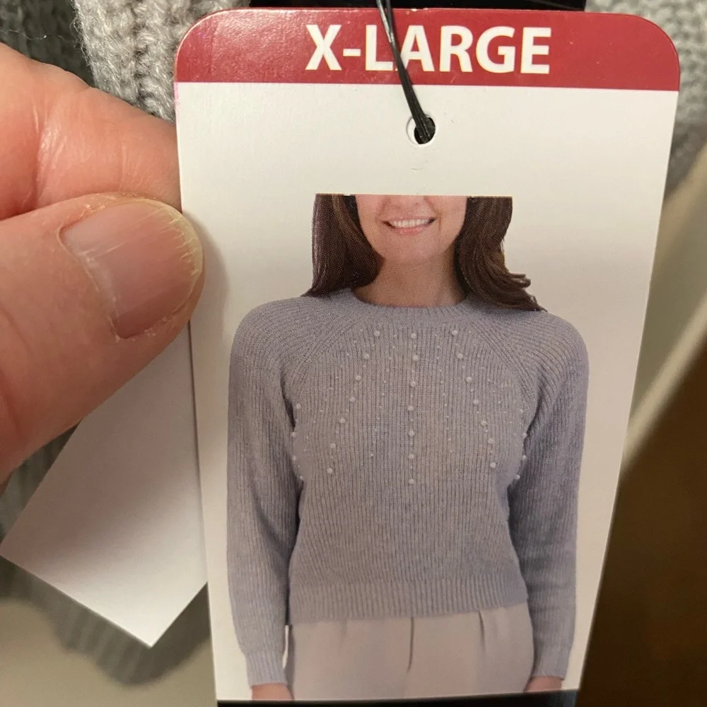 Gray Pearl Embellished Women's Sweater
